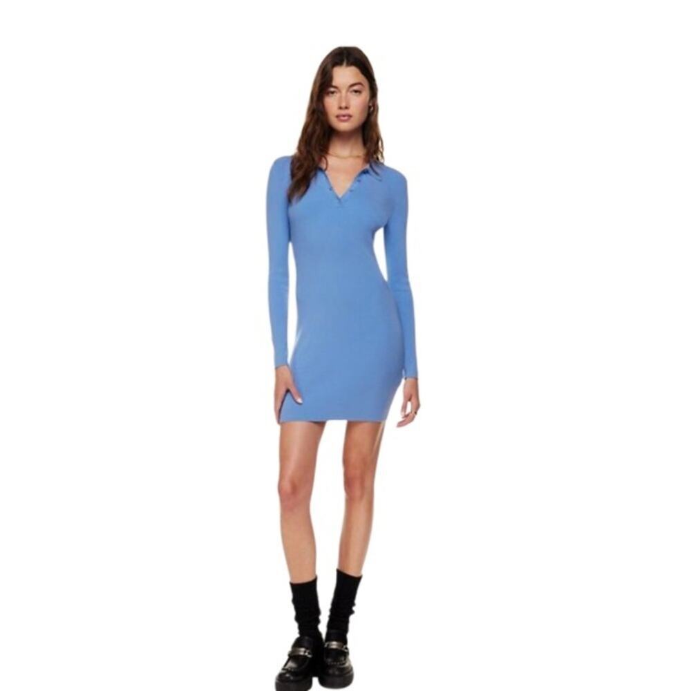Aritzia Sunday Best Barrymore Dress Long Sleeve Blue MiniSize L